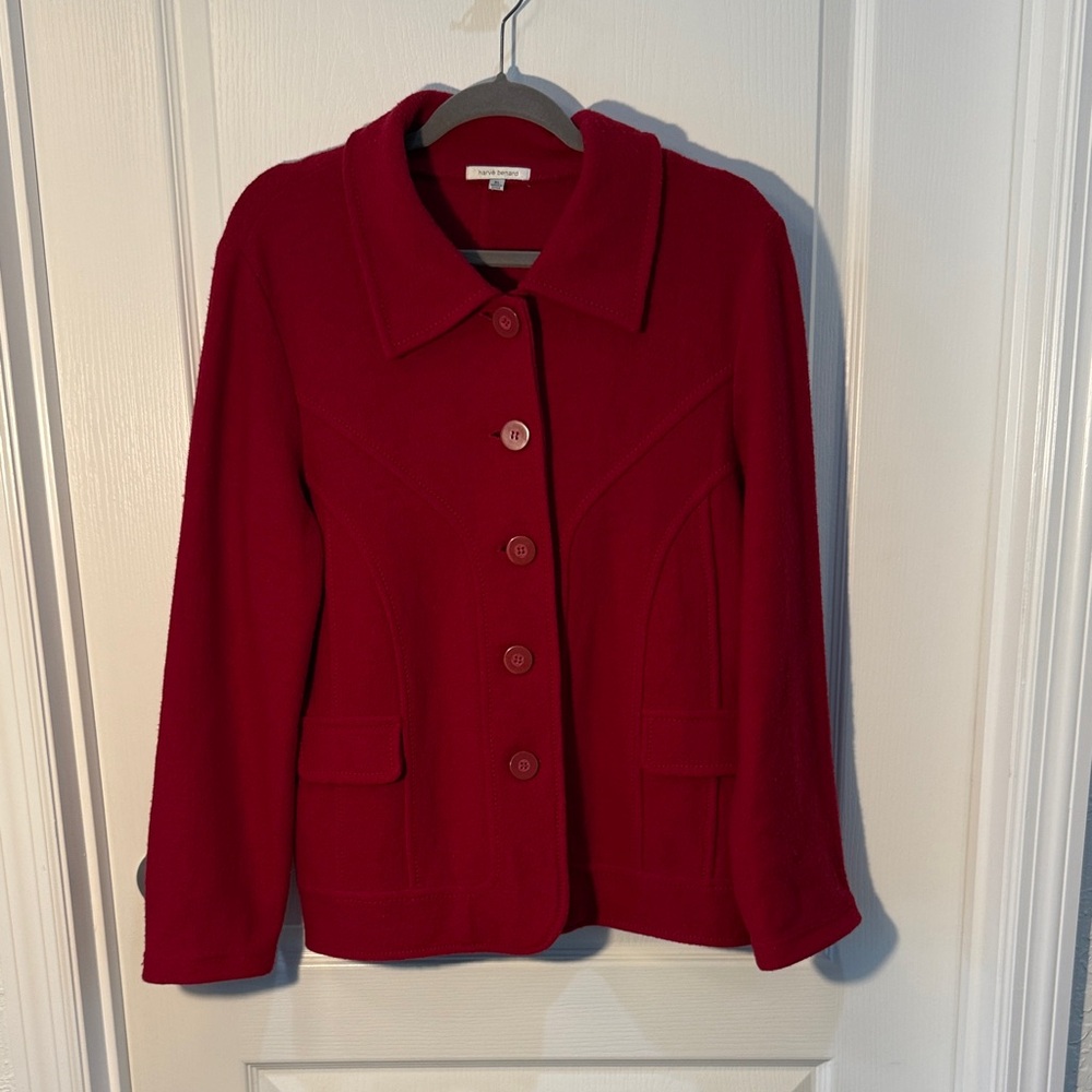 Harve Benard Women's Crimson Red Button-Up Blazer 100% Wool Size XL